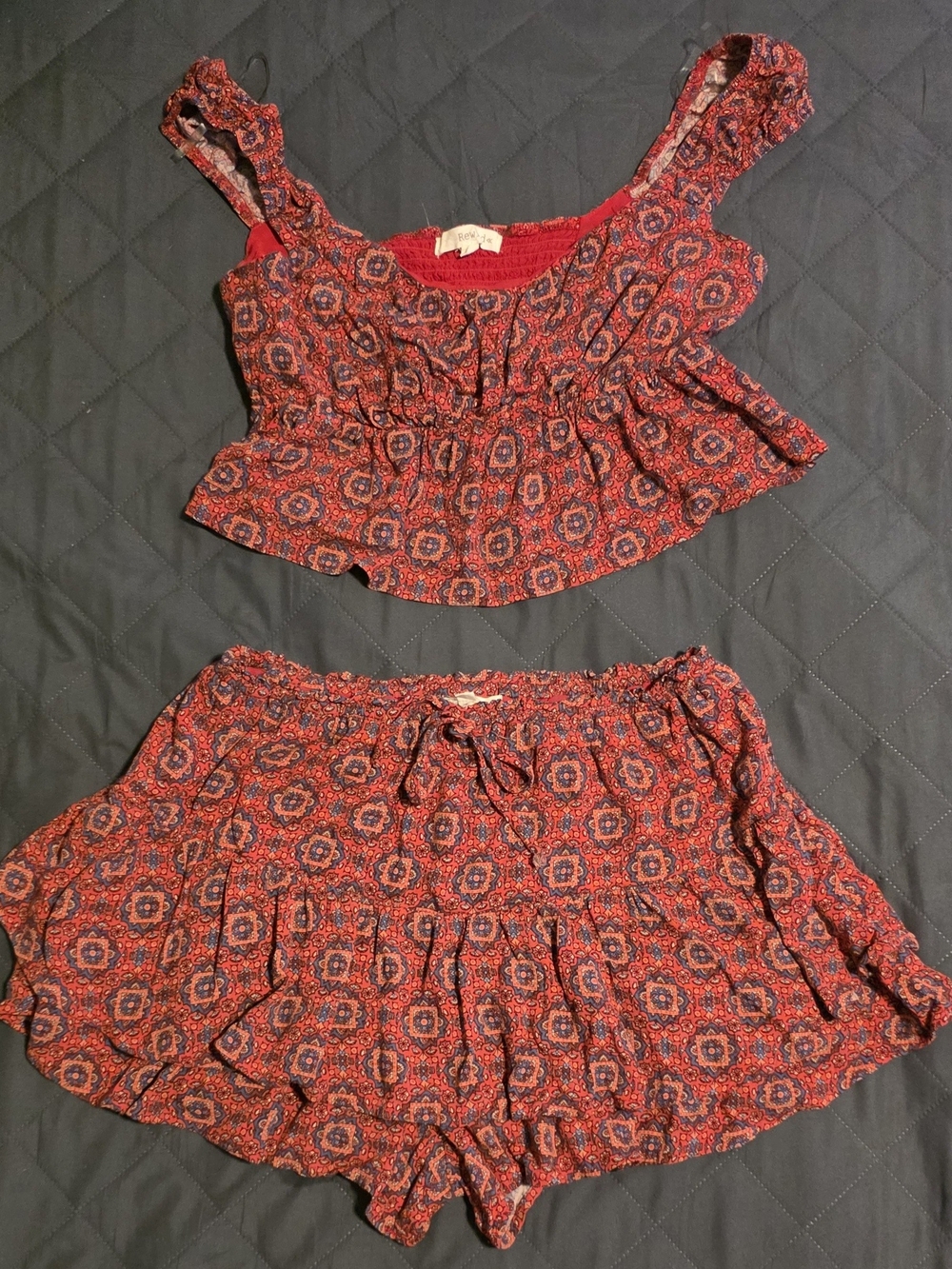 Rewind Red Printed Two-Piece Skirt Set